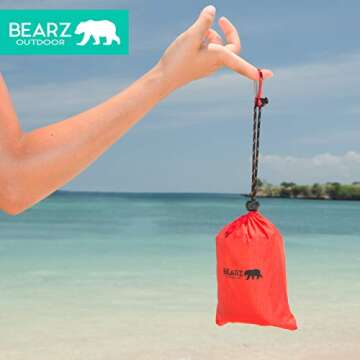 BEARZ Outdoor Pocket Blanket - Beach Blanket Waterproof Sandproof, Picnic Blankets Waterproof Foldable, Lightweight & Compact for Hiking, Camping, Travel, Festival Accessories (Red)