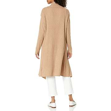 Amazon Essentials Women's Oversized Open Front Knee Length Sweater Coat, Camel Heather, Medium