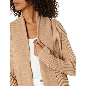 Amazon Essentials Women's Oversized Open Front Knee Length Sweater Coat, Camel Heather, Medium