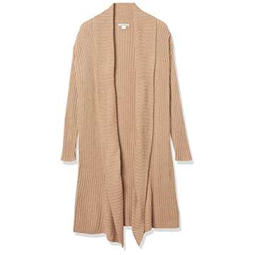 Amazon Essentials Women's Oversized Open Front Knee Length Sweater Coat, Camel Heather, Medium