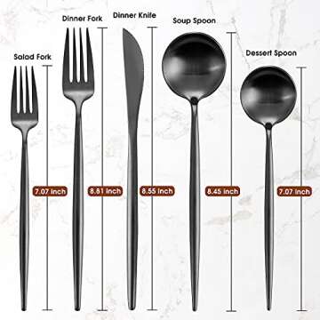 Silverware Set for 8, IBIILII JEFF 40 Pieces Stainless Steel Flatware Set，Matte Black Kitchen Utensil Set, Tableware Cutlery Set, Spoons And Forks Set, Satin Finished Polished & Dishwasher Safe