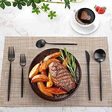 Silverware Set for 8, IBIILII JEFF 40 Pieces Stainless Steel Flatware Set，Matte Black Kitchen Utensil Set, Tableware Cutlery Set, Spoons And Forks Set, Satin Finished Polished & Dishwasher Safe