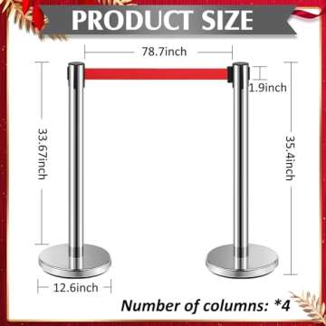 Ferraycle Stainless Steel Stanchions with Retractable Belt Barriers 6.6 ft Crowd Control Poles Ropes...