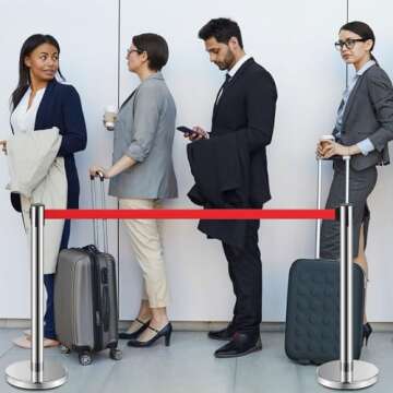 Ferraycle Stainless Steel Stanchions with Retractable Belt Barriers 6.6 ft Crowd Control Poles Ropes Safety Barriers Stanchions Post Ropes Line Dividers Queue Line Poles