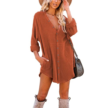 iGENJUN Women's Long Sleeve Beach Cover-ups Tunic with Pockets