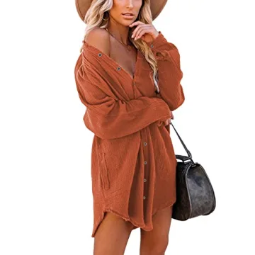 iGENJUN Women's Long Sleeve Beach Cover-ups Tunic with Pockets