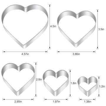 Heart Cookie Cutter Set - 5 Piece - 4.57" 3.86" 2.95" 1.97” 1.38" - Love Shaped Cookies Fondant Biscuit Molds for Valentines Day Holiday Birthday Party - Stainless Steel