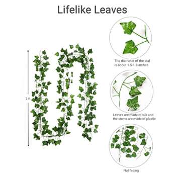 ARTKAIKE Fake Vines for Room Decor(12 Pack 84 Feet) Aesthetic Artificial Plant Ivy Leaves Hanging Gr...