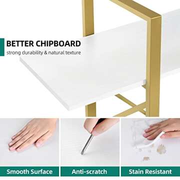 YITAHOME 5-Tier Bookshelf, Artsy Modern Bookshelf 5 Shelf Display Storage Shelves Tall Bookcase for Home Office, Living Room, Gold & White