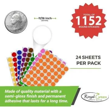 Royal Green 5/8" Color Coding Labels - 24 Colors for Organization
