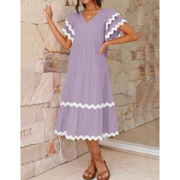 ZESICA Womens 2025 Summer Casual Midi Dresses V Neck Flutter Short Sleeve Ruffle Tiered A Line Flowy...