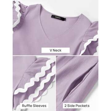 ZESICA Womens 2025 Summer Casual Midi Dresses V Neck Flutter Short Sleeve Ruffle Tiered A Line Flowy Beach Long Dress,PurpleTaro,X-Large
