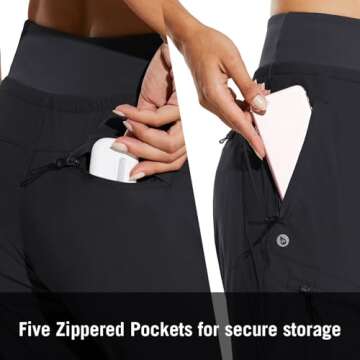 BALEAF Women's Joggers 28'' Lightweight Hiking Pants High Waist 5 Zipper Pockets Quick Dry Travel Athletic UPF50+ Black L