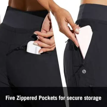 BALEAF Women's Joggers 28'' Lightweight Hiking Pants High Waist 5 Zipper Pockets Quick Dry Travel Athletic UPF50+ Black L