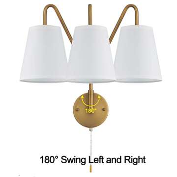PASSICA DECOR Hardwired Wall Sconces Set of Two 180 Degree Left and Right Swing Arm Wall Light with ...