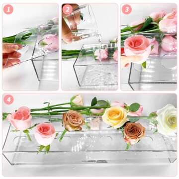 4Pcs Acrylic Flower Vase with 64 Holes,63 inch Decorative Long Clear Vase Modern,Rectangular Acrylic Vases Clear Floral Centerpiece for Dining Table Reception Home Party Decorations