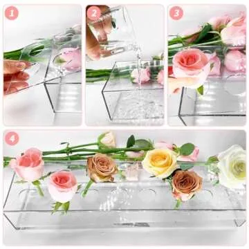 4Pcs Acrylic Flower Vase with 64 Holes,63 inch Decorative Long Clear Vase Modern,Rectangular Acrylic Vases Clear Floral Centerpiece for Dining Table Reception Home Party Decorations