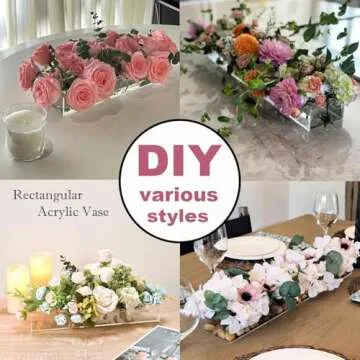 4Pcs Acrylic Flower Vase with 64 Holes,63 inch Decorative Long Clear Vase Modern,Rectangular Acrylic Vases Clear Floral Centerpiece for Dining Table Reception Home Party Decorations