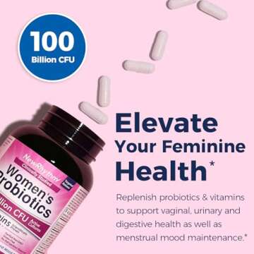 NewRhythm Probiotics for Women, P-5-P, Vitamin C & Organic Cranberry, 100 Billion CFU 18 Strains, Prebiotics & Probiotics, Vaginal Probiotics for Digestive Health & PH Balance, 60 Capsules, No Dairy