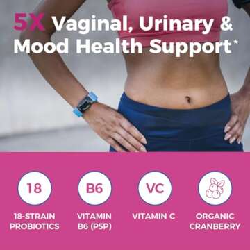 NewRhythm Probiotics for Women, P-5-P, Vitamin C & Organic Cranberry, 100 Billion CFU 18 Strains, Prebiotics & Probiotics, Vaginal Probiotics for Digestive Health & PH Balance, 60 Capsules, No Dairy