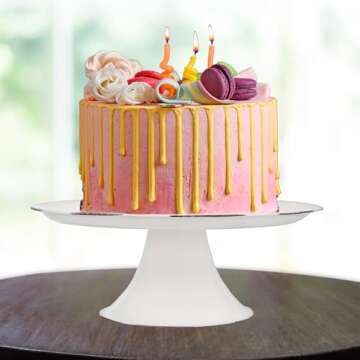 AuldHome Design Rustic White Cake Stand, Farmhouse Enamelware Round Pedestal Cake Stand, Distressed ...