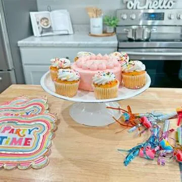 AuldHome Design Rustic White Cake Stand, Farmhouse Enamelware Round Pedestal Cake Stand, Distressed Vintage Style