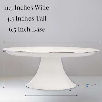 AuldHome Design Rustic White Cake Stand, Farmhouse Enamelware Round Pedestal Cake Stand, Distressed Vintage Style