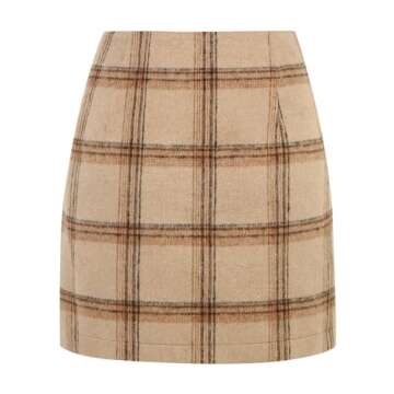 Khaki Skirts for Women High Waisted Fall Winter Pencil Bodycon Short Flannel Tweed Wool Plaid Mini S...