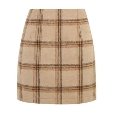 Khaki Skirts for Women High Waisted Fall Winter Pencil Bodycon Short Flannel Tweed Wool Plaid Mini S...