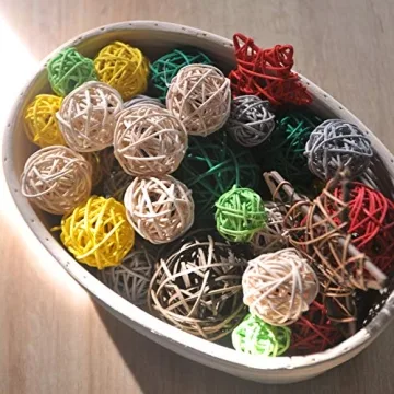 Ougual Set of 10pcs Wicker Rattan Balls Table Wedding Party Christmas Decoration (Diameter 1.6 Inch, Natural Color)