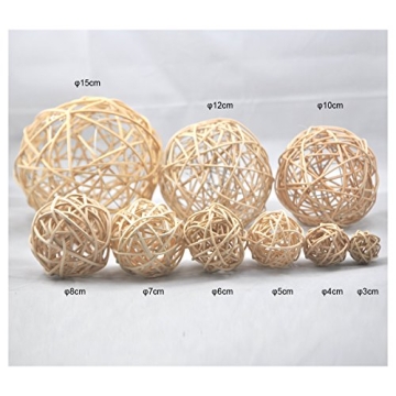 Ougual Set of 10pcs Wicker Rattan Balls Table Wedding Party Christmas Decoration (Diameter 1.6 Inch, Natural Color)