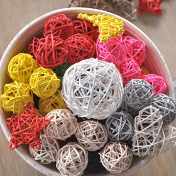 Ougual Set of 10pcs Wicker Rattan Balls Table Wedding Party Christmas Decoration (Diameter 1.6 Inch, Natural Color)