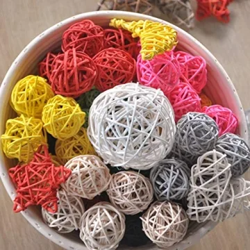 Ougual Set of 10pcs Wicker Rattan Balls Table Wedding Party Christmas Decoration (Diameter 1.6 Inch, Natural Color)
