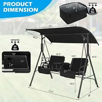 Tangkula 2-Person Swing with Adjustable Canopy and Cooler