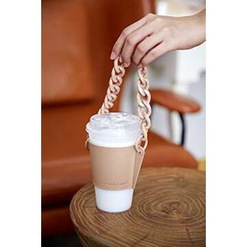Cup Sleeves for Cold Drinks Reusable Cup Sleeve with Strap, Hot Beverage Sleeve for Reusable Coffee Cups, Insulated Drink Sleeve, Portable Cup Carrier Luggage Cup Holder Travel Cup Sleeve (Beige)