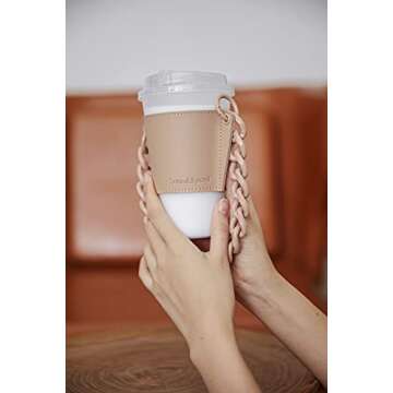 Cup Sleeves for Cold Drinks Reusable Cup Sleeve with Strap, Hot Beverage Sleeve for Reusable Coffee Cups, Insulated Drink Sleeve, Portable Cup Carrier Luggage Cup Holder Travel Cup Sleeve (Beige)