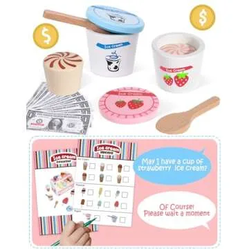 Wooden Ice Cream Kitchen Set for Kids Ages 3-8