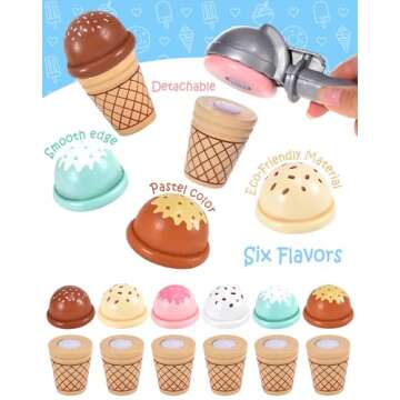 Wooden Ice Cream Kitchen Set for Kids Ages 3-8