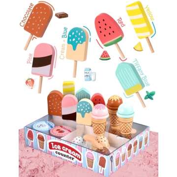 Wooden Ice Cream Kitchen Set for Kids Ages 3-8