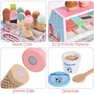 Wooden Ice Cream Kitchen Set for Kids Ages 3-8