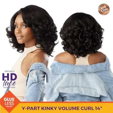 Sensationnel Curls kinksandco kinkyedges wig - kinky volume curl 14 inch y part lace natural kinkytexture edged hairline for natural 3c to 4c hair textures (1B OFFBLACK)