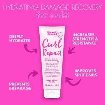 Umberto Giannini Curl Repair Conditioner, Vegan & Cruelty Free Repair & Growth Formula with Seaweed, Wheat Bran & Caffeine, 250 ml