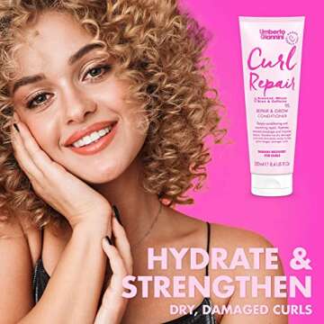 Umberto Giannini Curl Repair Conditioner, Vegan & Cruelty Free Repair & Growth Formula with Seaweed, Wheat Bran & Caffeine, 250 ml