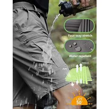 Shallowlulu Mens Cargo Hiking Shorts Water Resistant Quick Dry Lightweight Breathable Tactical Shorts with Nylon Belt(Grey 34W/10L)