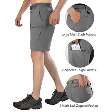 Shallowlulu Mens Cargo Hiking Shorts Water Resistant Quick Dry Lightweight Breathable Tactical Shorts with Nylon Belt(Grey 34W/10L)