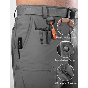 Shallowlulu Mens Cargo Hiking Shorts Water Resistant Quick Dry Lightweight Breathable Tactical Shorts with Nylon Belt(Grey 34W/10L)