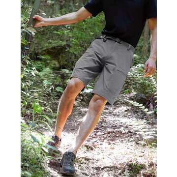 Shallowlulu Mens Cargo Hiking Shorts Water Resistant Quick Dry Lightweight Breathable Tactical Shorts with Nylon Belt(Grey 34W/10L)