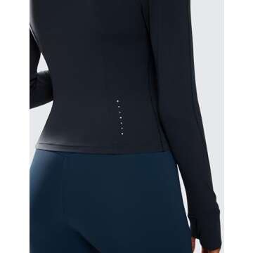 CRZ YOGA Butterluxe Womens Cropped Slim Fit Workout Jacket Weightless Track Athletic Full Zip Up Tops with Thumb Holes True Navy Medium