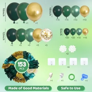 Green & Gold Balloon Garland Kit - 153pcs