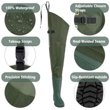 D DRYCODE Waterproof Hip Waders for Fishing & Hunting - Versatile 2-Ply PVC/Nylon for Men & Women